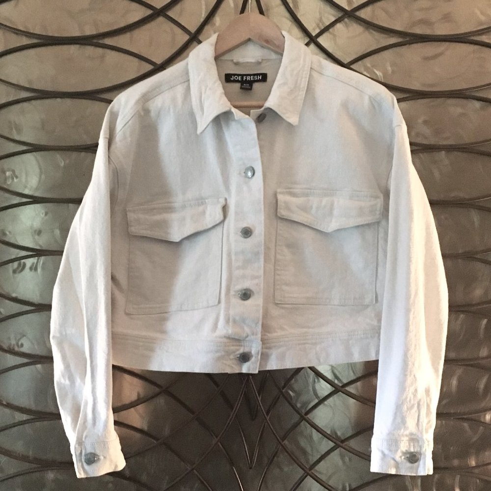 Joe Fresh Off-White Cotton Denim Boxy Cropped Jacket - M